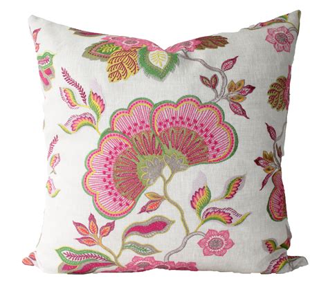 Embroidered Floral Decorative Designer Pink Fuschia Accent Pillow
