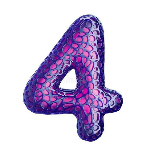 Number 4 Four Made Of Purple Plastic With Abstract Holes Isolated On