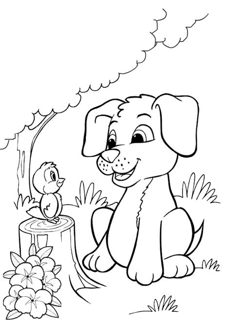 Sweet Little Dog Bird And Puppy Friends Coloring Pages Print Color Craft