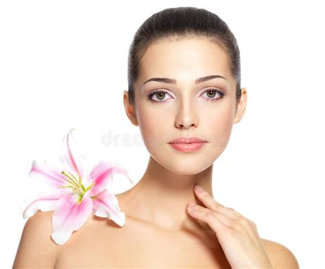 Beauty Face Of Young Woman With Flower Beauty Treatment Concept Stock