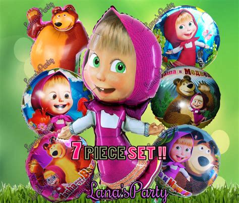 Set Of 7 Masha And The Bear Happy Birthday Party Princess