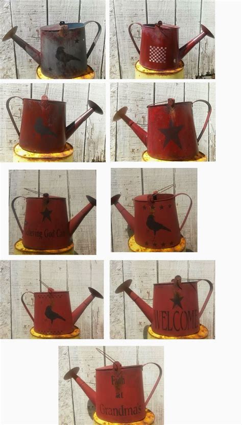Several Pictures Of A Red Watering Can