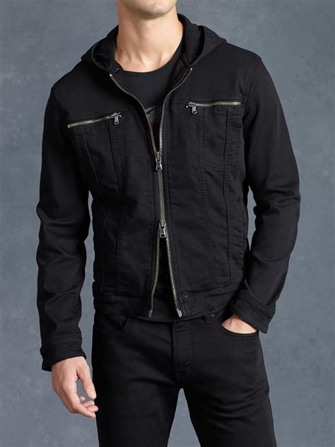 John Varvatos Hooded Denim Jacket In Black For Men Lyst
