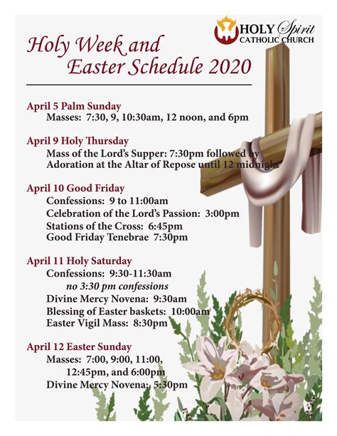Holy Week Schedule Web Flyer Holy Spirit Parish