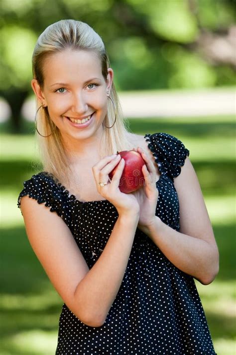 Girl With Apple Stock Image Image Of Park Attractive 14555659