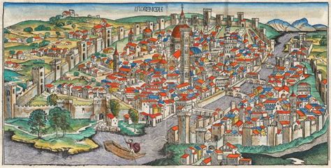 An Illustration Of A City With Lots Of Red Roofs And Buildings On The