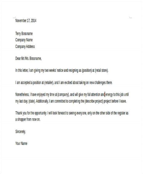 9 Retail Resignation Letter Template Sample Example Format Download