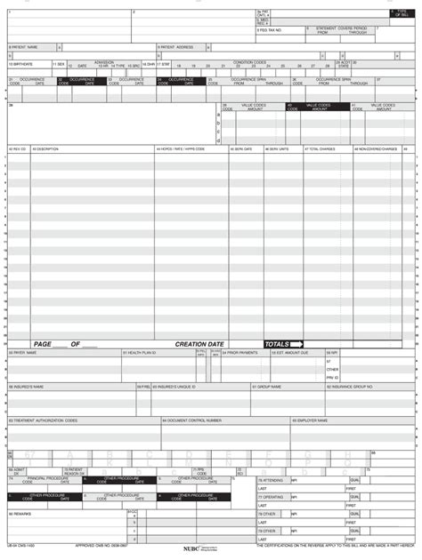 Fillable Ub 04 Claim Form Printable Forms Free Online