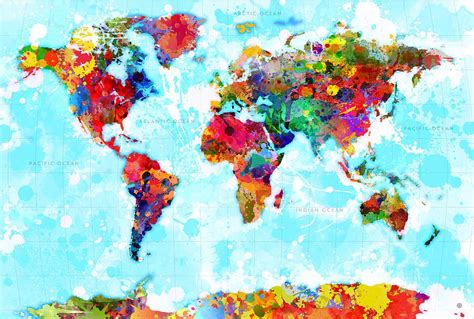 World Map Splattered By Gary Grayson Water Color World Map Map Wall