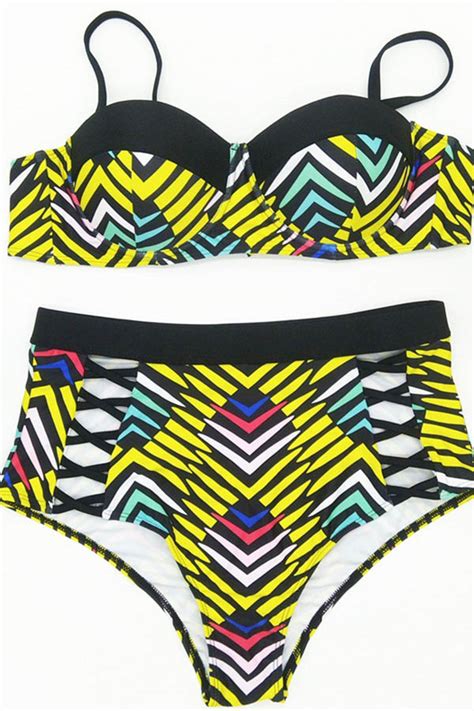 Lovely Print Yellow Plus Size Two Piece Swimwearlw Fashion Online For