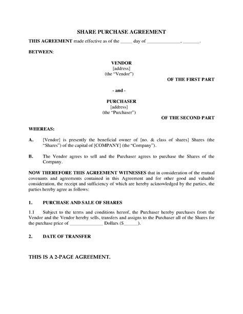 Share Purchase Agreement Template