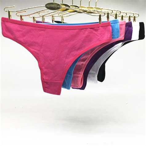6 Pcslot Ladies Solid Color Sexy Thongs Womens Cotton Underwear G String Breathable Panties In