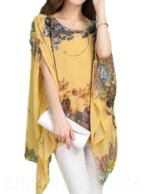 Ericdress Floral Print Casual Chiffon Blouse Blouses For Women