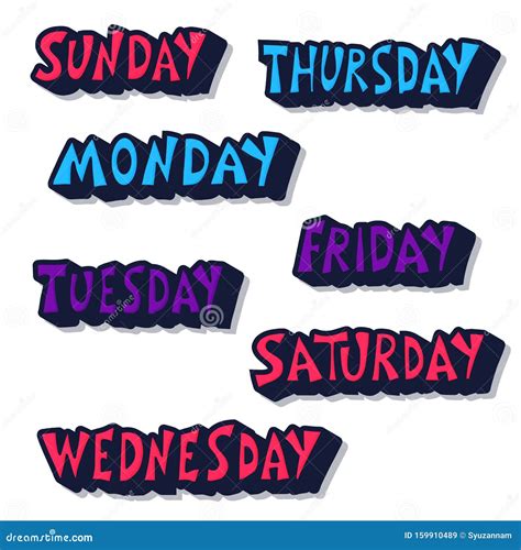 Set Of Days Of The Week Vector Lettering Stock Vector Illustration