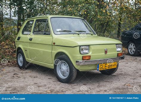 Classic Small Light Green Polish Car Polski Fiat 126p Driving Editorial