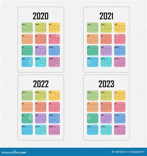 2020 2021 2022 2023 Calendar Template Stock Illustration