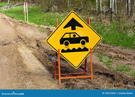 Closeup Of A Bumpy Road Ahead Sign Stock Image Image Of Muddy
