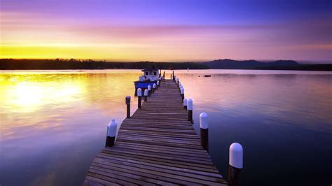 Free Picture Sun Water Beautiful Boat Dock Reflection River Sky