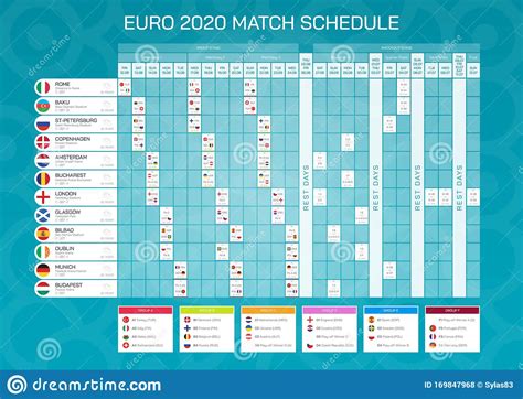 Euro 2020 begins with the opening game at the olympic stadium in rome, italy on 12 june 2020. Euro 2020 Match Schedule With Flags. Euro 2020 Football ...