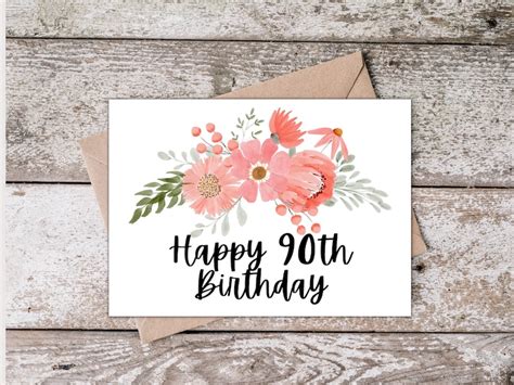 Printable 90th Birthday Card Happy 90th Birthday Card Etsy