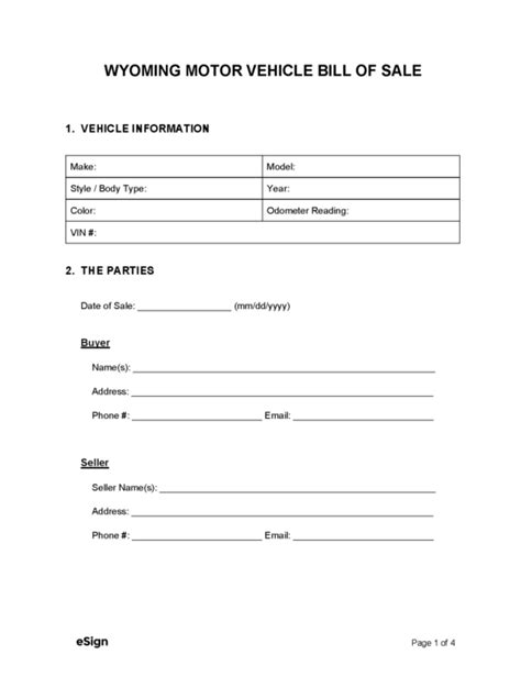 Free Wyoming Bill Of Sale Forms PDF Word