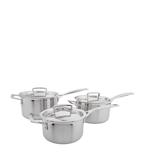 Sale Le Creuset Stainless Steel Saucepans Set Of 3 Harrods Uk