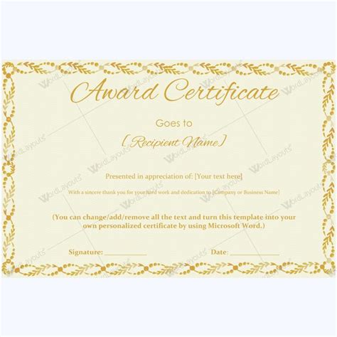 Award Certificate Golden Ropes Word Layouts Award Certificate