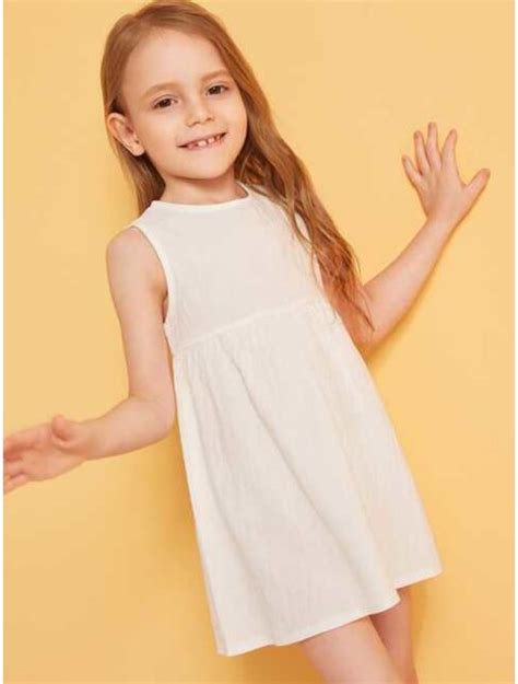 Buy Shein Toddler Girls Zip Back Pompom Hem Solid Dress Online Topofstyle