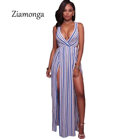 Ziamonga Celebrity Cropped Deep V Neck Long Dress Women Sexy Two Side