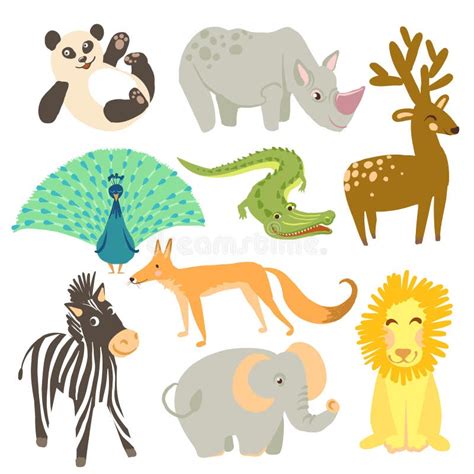 Big Vector Set Of Illustration Of Animal Zoo Cute Animals Stock