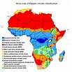 Climate zones of Africa, showing the ecological break between the hot ...
