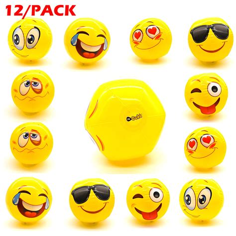 MrCUYA Emoji Inflatable Beach Balls 12 Pack Of 12 6 Unique Emoji