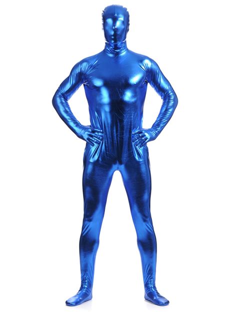 Royal Blue Zentai Suit Adults Full Body Shiny Metallic Bodysuit For Men