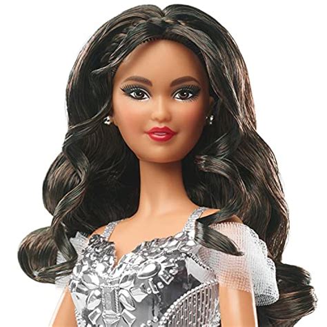 Barbie Signature 2021 Holiday Doll 12 Inch Brunette Hair In Silver Gown With Doll Stand And
