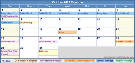 October 2023 Calendar With Holidays As Picture