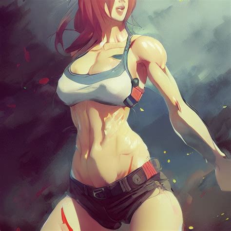 Krea Ai Anime Girl In Shorts With Muscles Highly Detailed