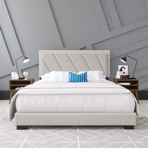 Boyd Sleep Diagonal Upholstered Linen Platform Bed King Beige