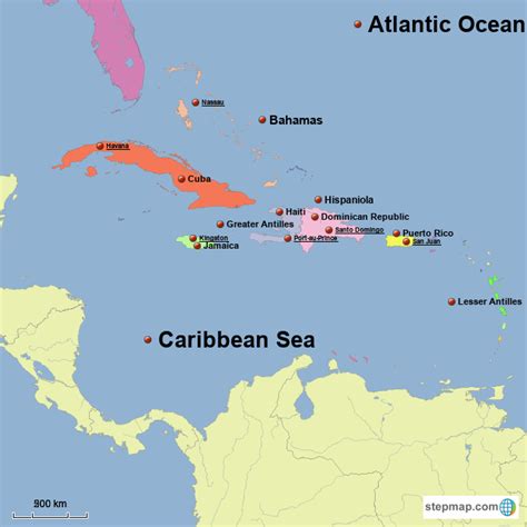 Stepmap Caribbean Greater Antilles Lesser Antilles Landkarte Für