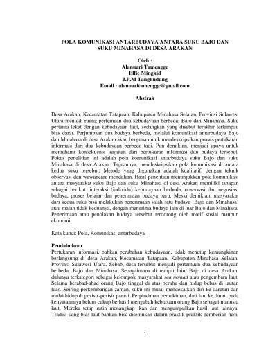 View Of POLA KOMUNIKASI ANTARBUDAYA ANTARA SUKU BAJO DAN SUKU MINAHASA