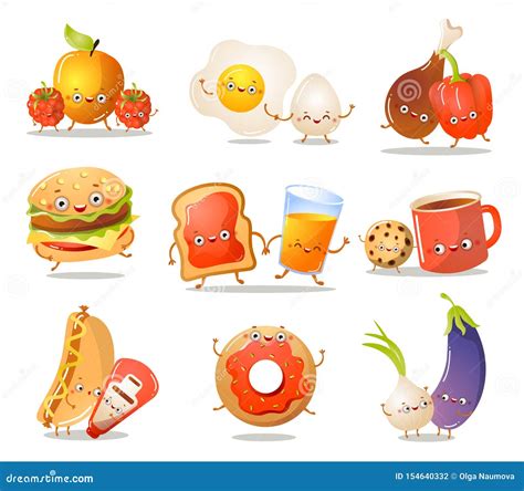 Set Of Funny Kitchen Food Characters In Different Actions Stock Vector