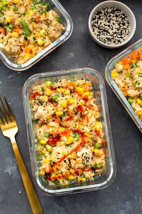 While chicken and rice are cooking, prep fried rice by chopping 1 c vegetables. Instant Pot Chicken Fried Rice Meal Prep Bowls - The Girl ...