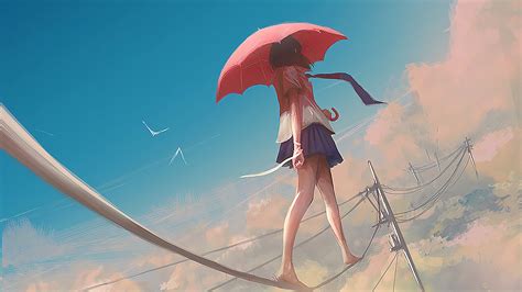 Anime Girl Walking On Power Line Wallpaperhd Anime Wallpapers4k Wallpapersimagesbackgrounds