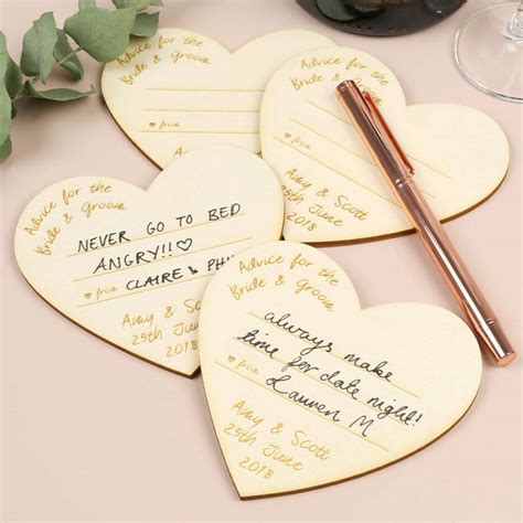 24 Personalised Wooden Heart Wedding Advice Cards By Lisa Angel