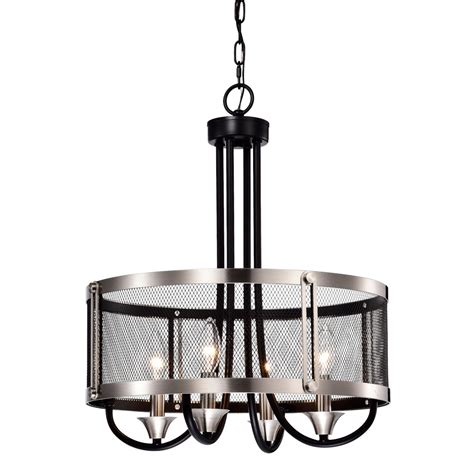 Light Brushed Nickel And Black Chandelier With Mesh Drum Edvivi