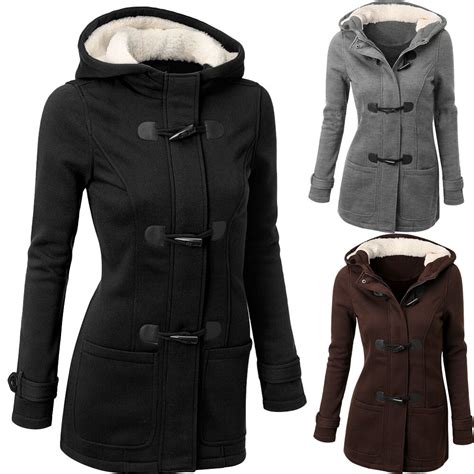 New Womens Thicken Fleece Warm Winter Coat Hooded Parka Overcoat Jacket ...
