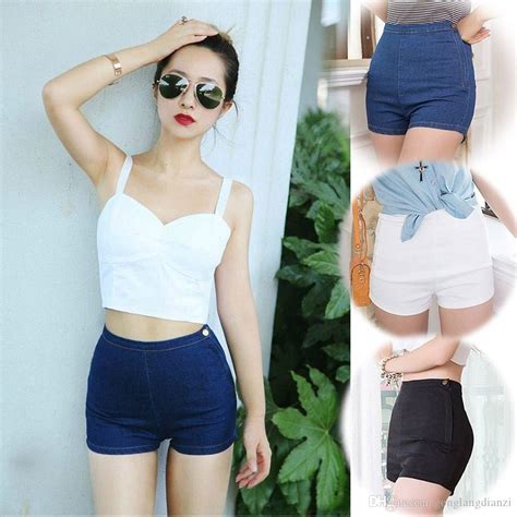 2017 Sexy Girls Slim High Waist Jeans Denim Tap Short Hot Pants Tight A Side Button From