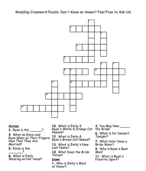 Printable Wedding Crossword Puzzle Printable Word Searches