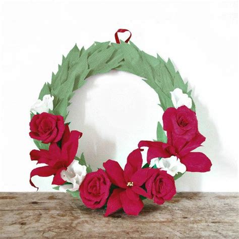 Crepe Paper Holiday Wreath Diy With Deep Pink Paper Roses Paper