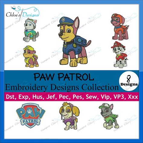 8 Paw Patrol Embroidery Designs Files Cards Pes Jef Format Etsy