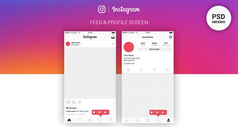 instagram feed  profile psd ui  marinad